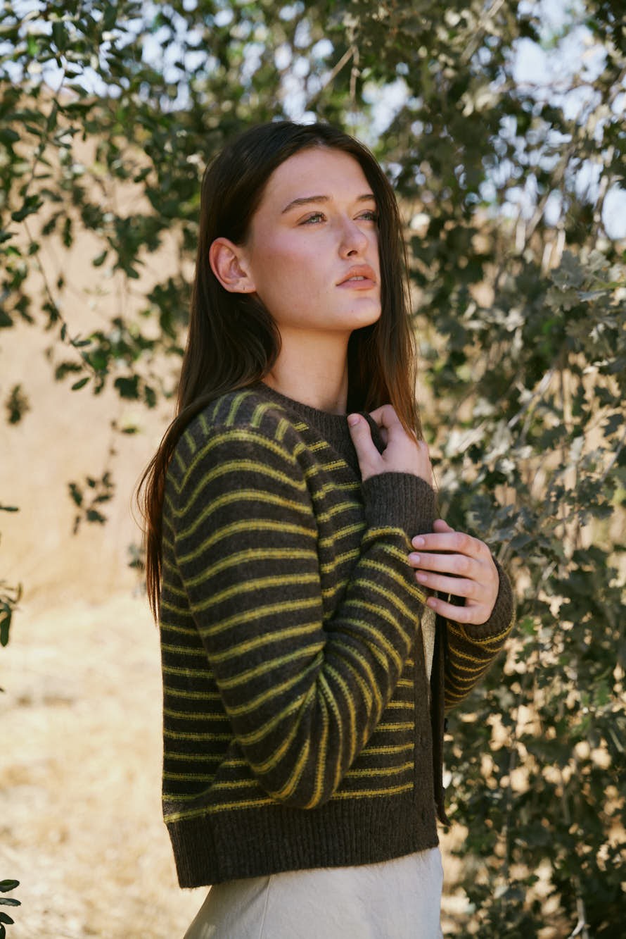 Celine Stripe Cardigan- Chestnut