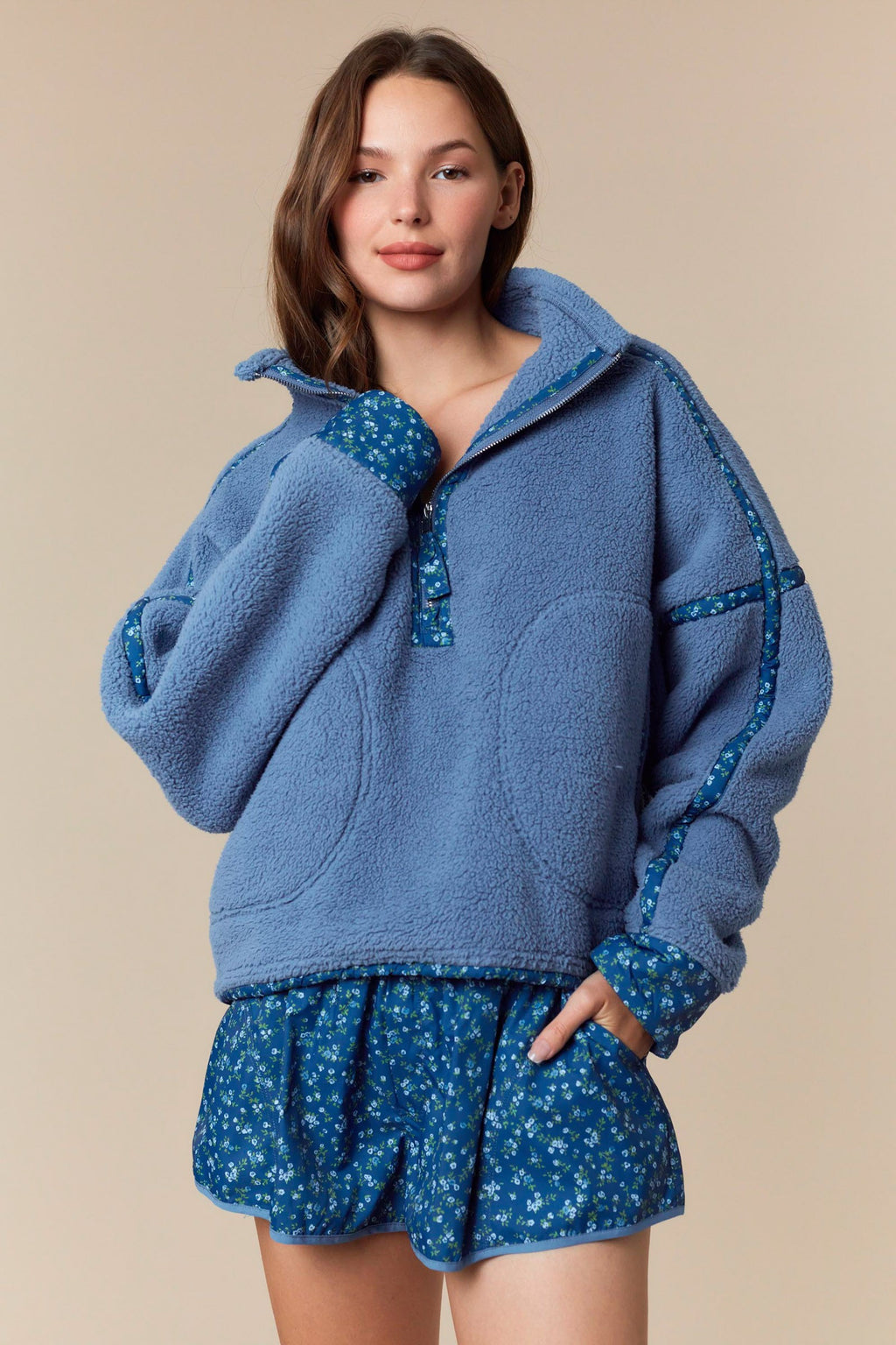 Nora Sherpa Pullover- Blue