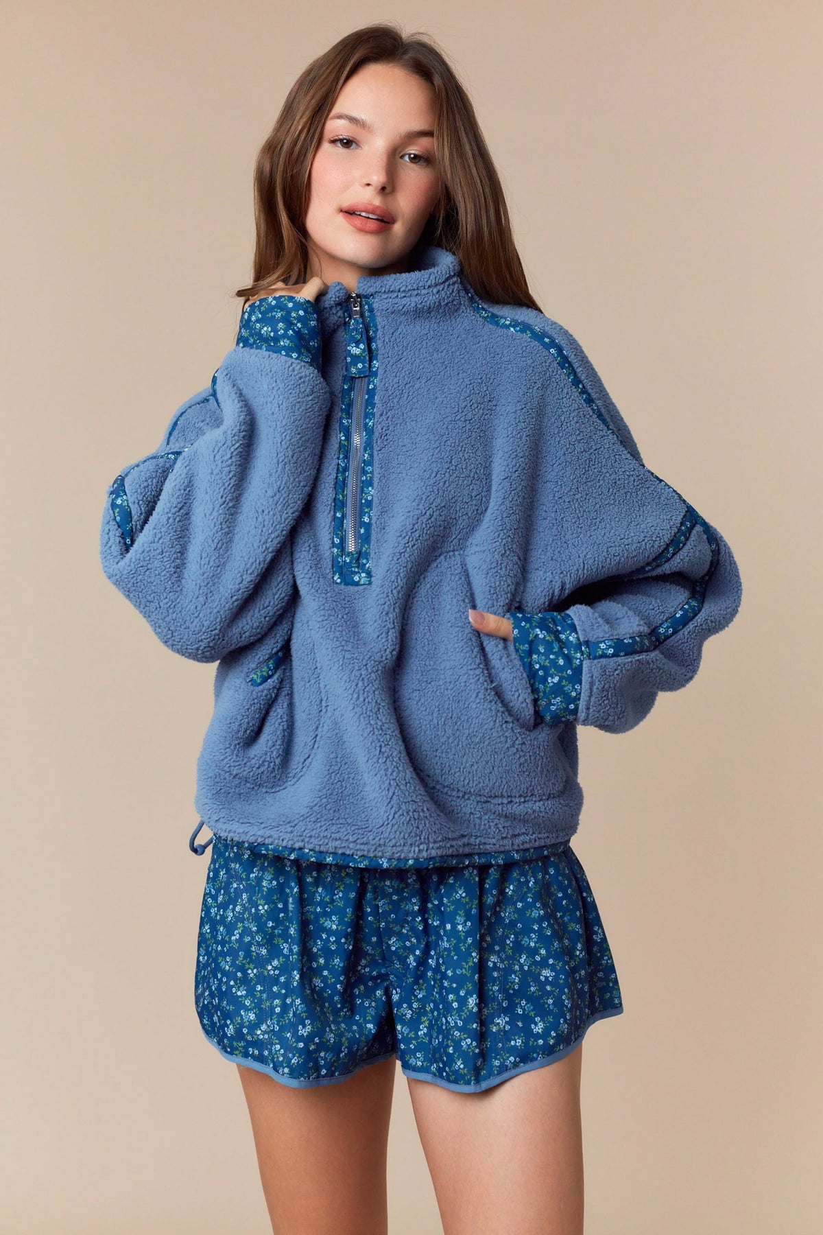 Nora Sherpa Pullover- Blue
