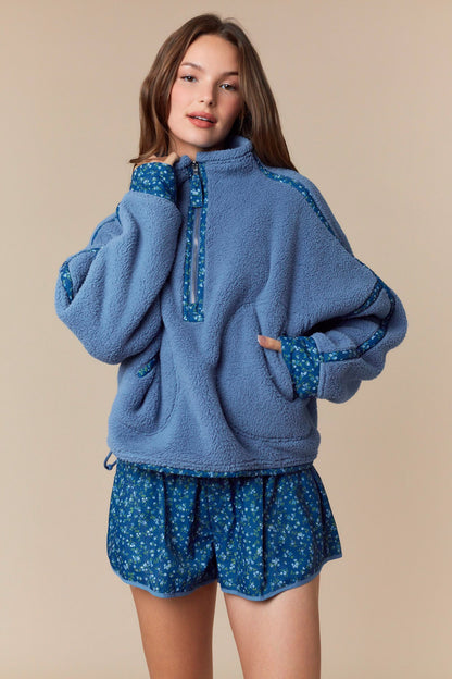Nora Sherpa Pullover- Blue