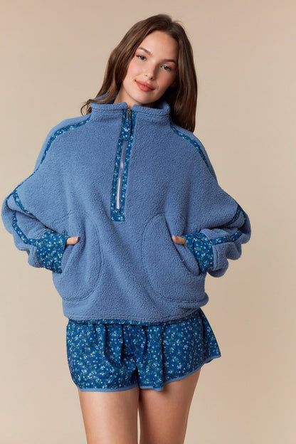 Nora Sherpa Pullover- Blue