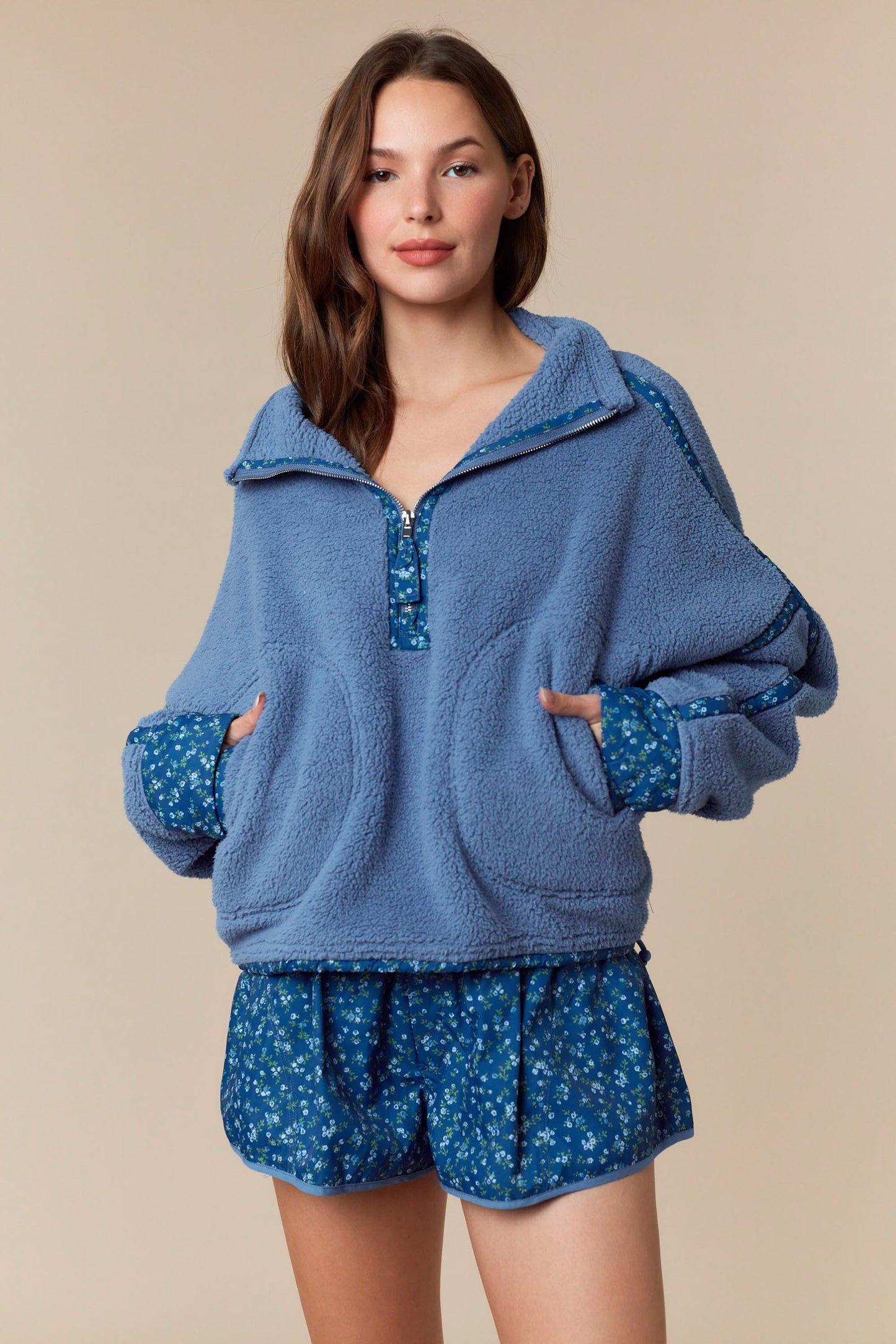 Nora Sherpa Pullover- Blue