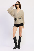 City Stroll Cardigan with Belt- Warm Grey