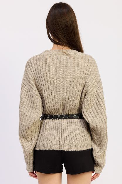 City Stroll Cardigan with Belt- Warm Grey