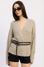 City Stroll Cardigan with Belt- Warm Grey