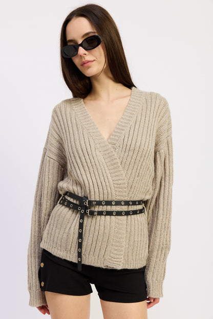 City Stroll Cardigan with Belt- Warm Grey
