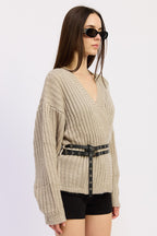 City Stroll Cardigan with Belt- Warm Grey
