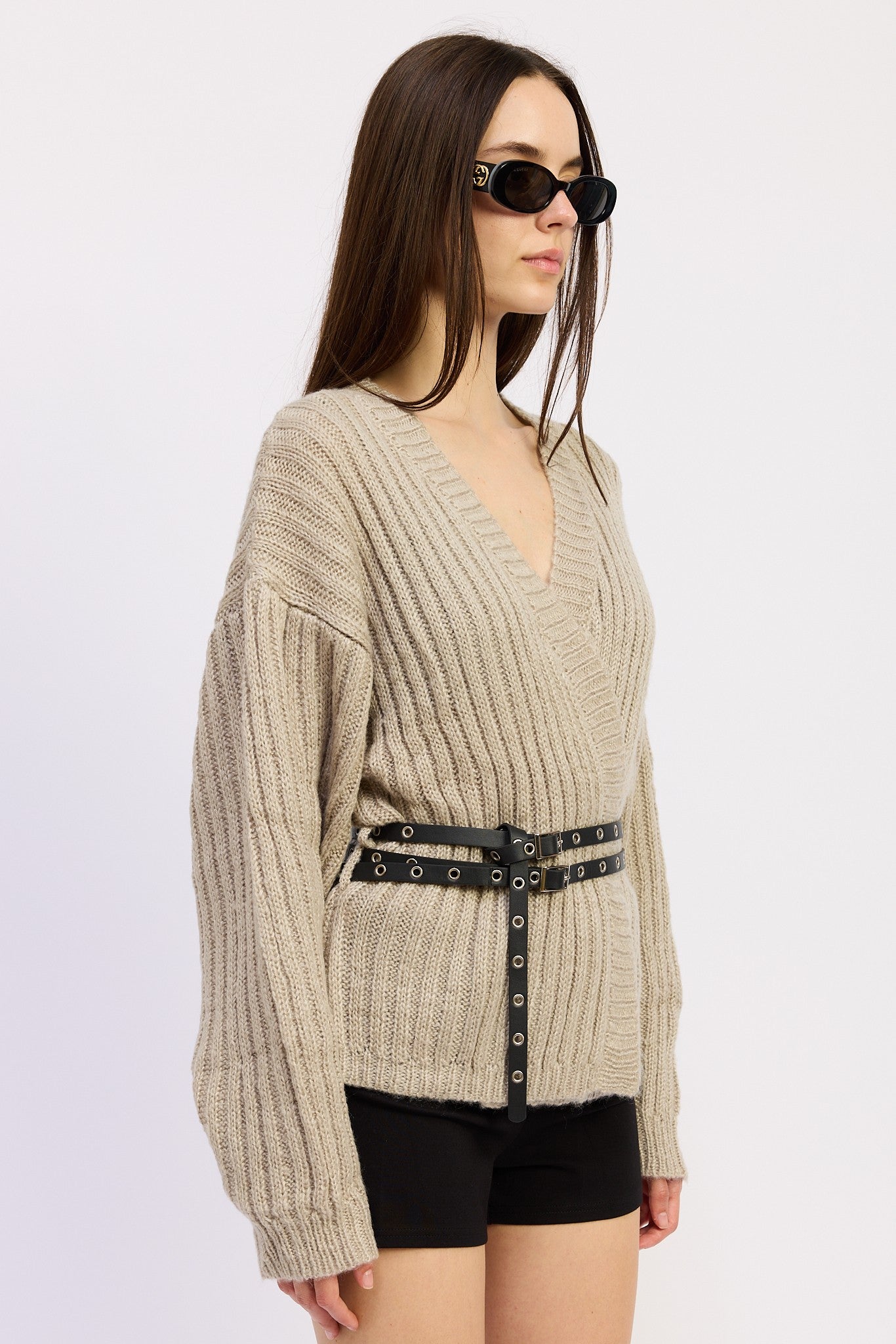 City Stroll Cardigan with Belt- Warm Grey