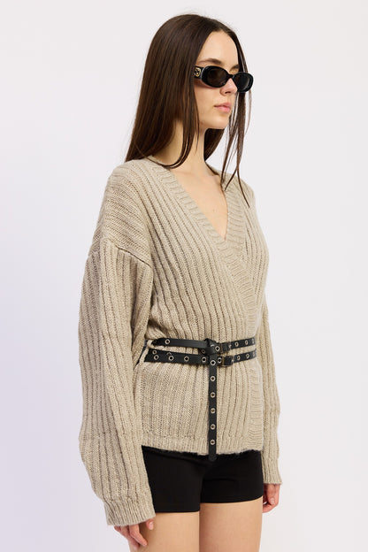 City Stroll Cardigan with Belt- Warm Grey
