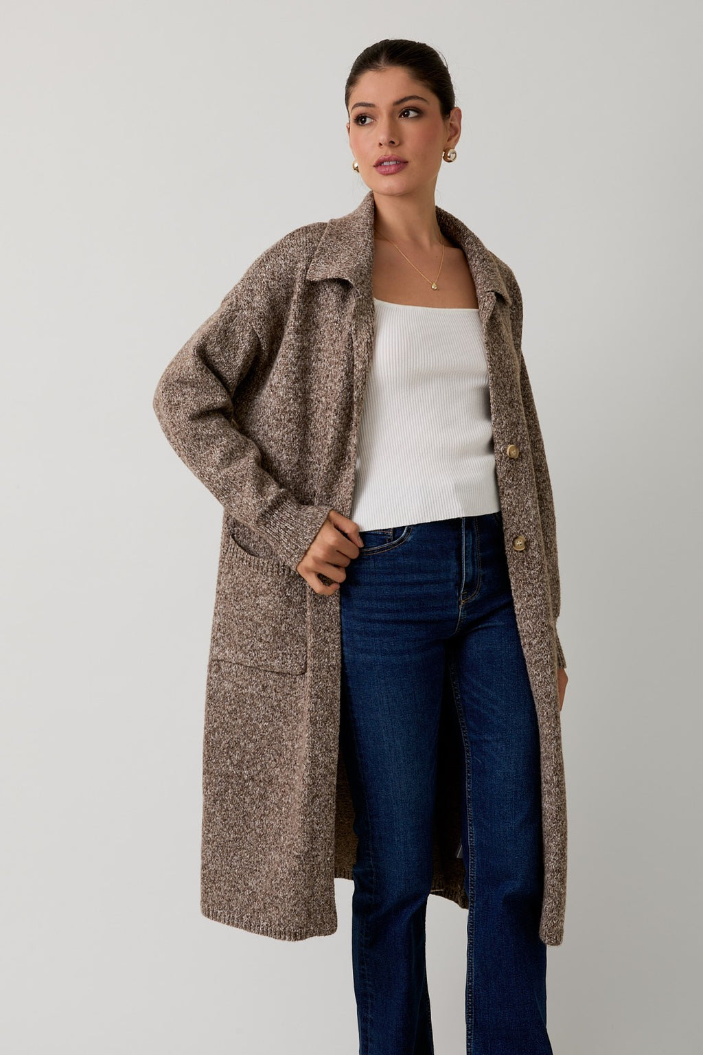 Collared Maxi Cardigan- Brown