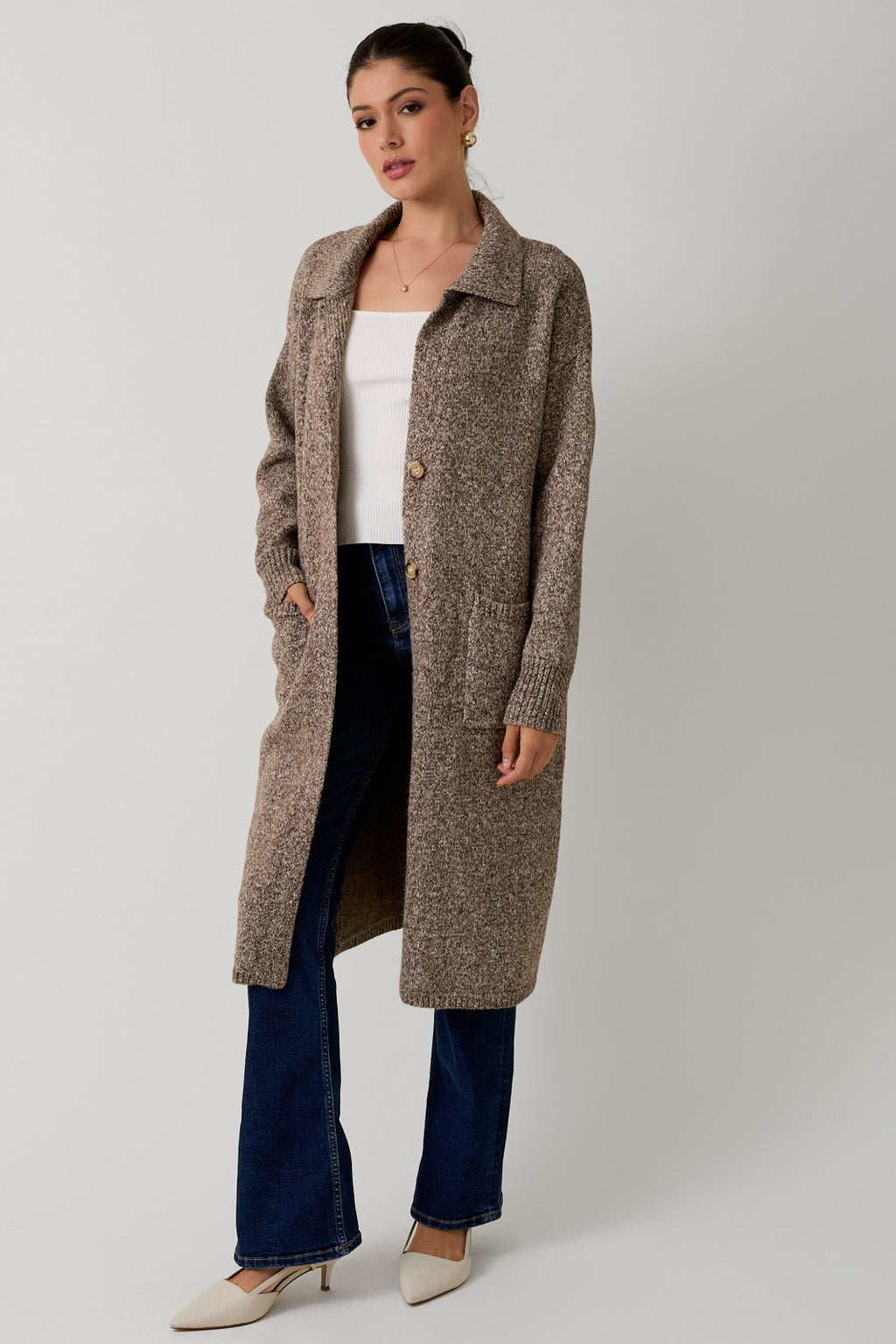 Collared Maxi Cardigan- Brown