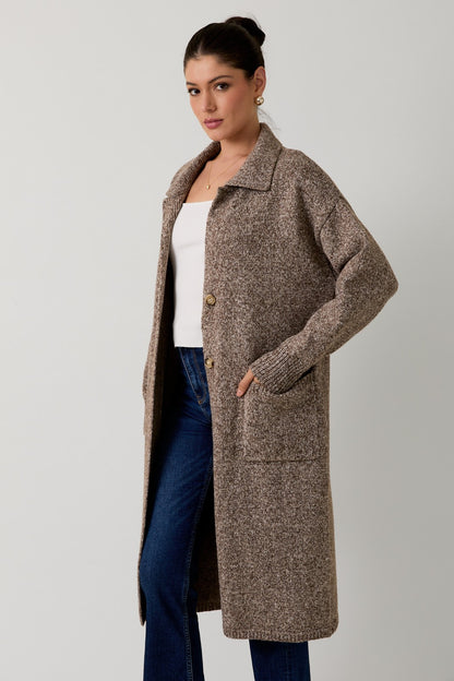Collared Maxi Cardigan- Brown