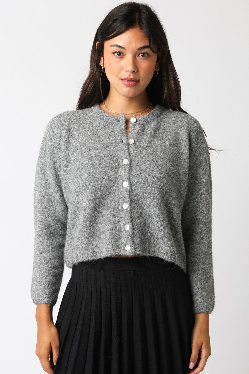 Lucy Button Top- Heather Grey