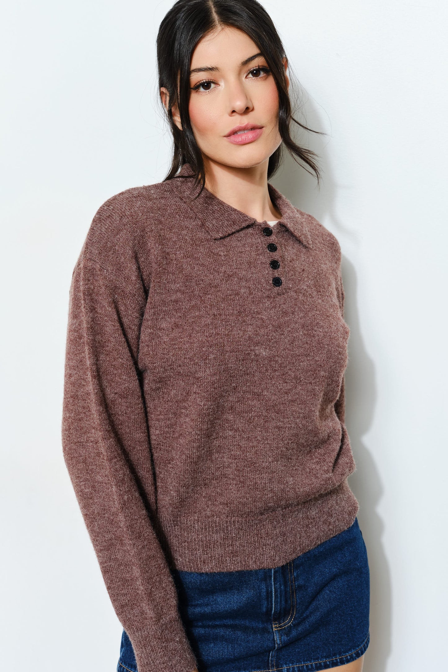 Gina Knit Polo- Chocolate