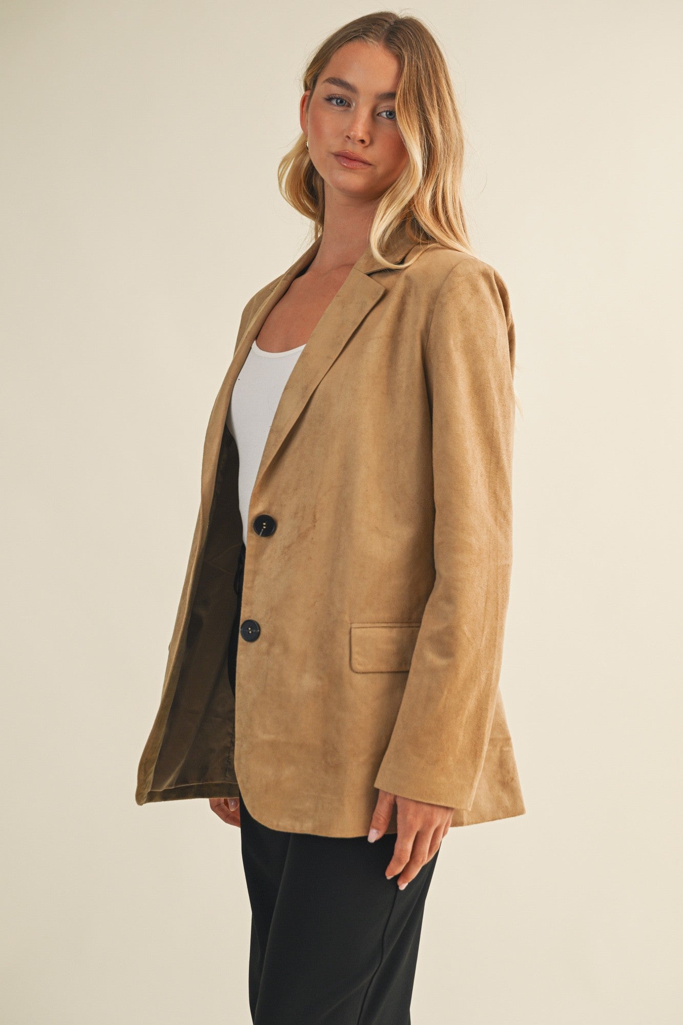 Suede Blazer Jacket- Taupe