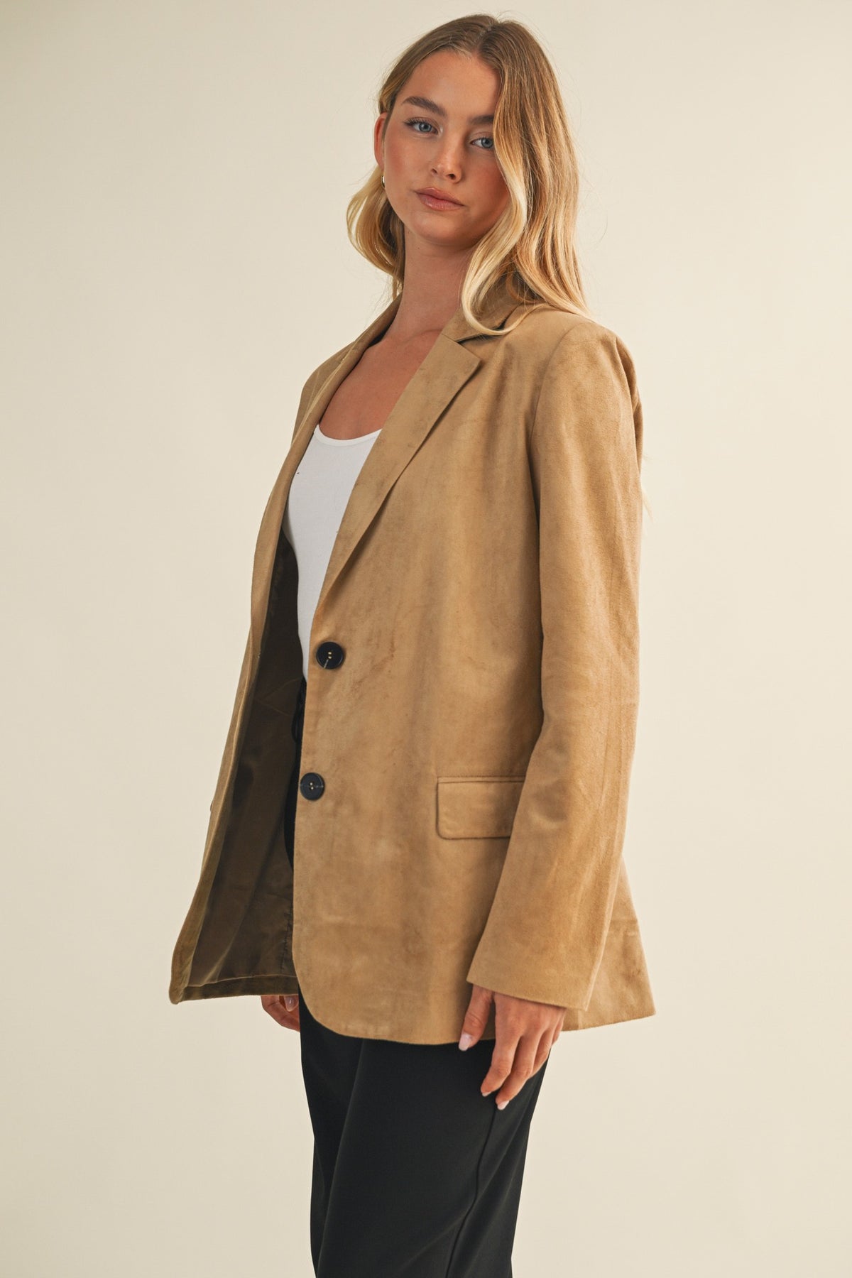Suede Blazer Jacket- Taupe