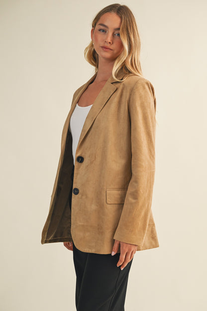 Suede Blazer Jacket- Taupe