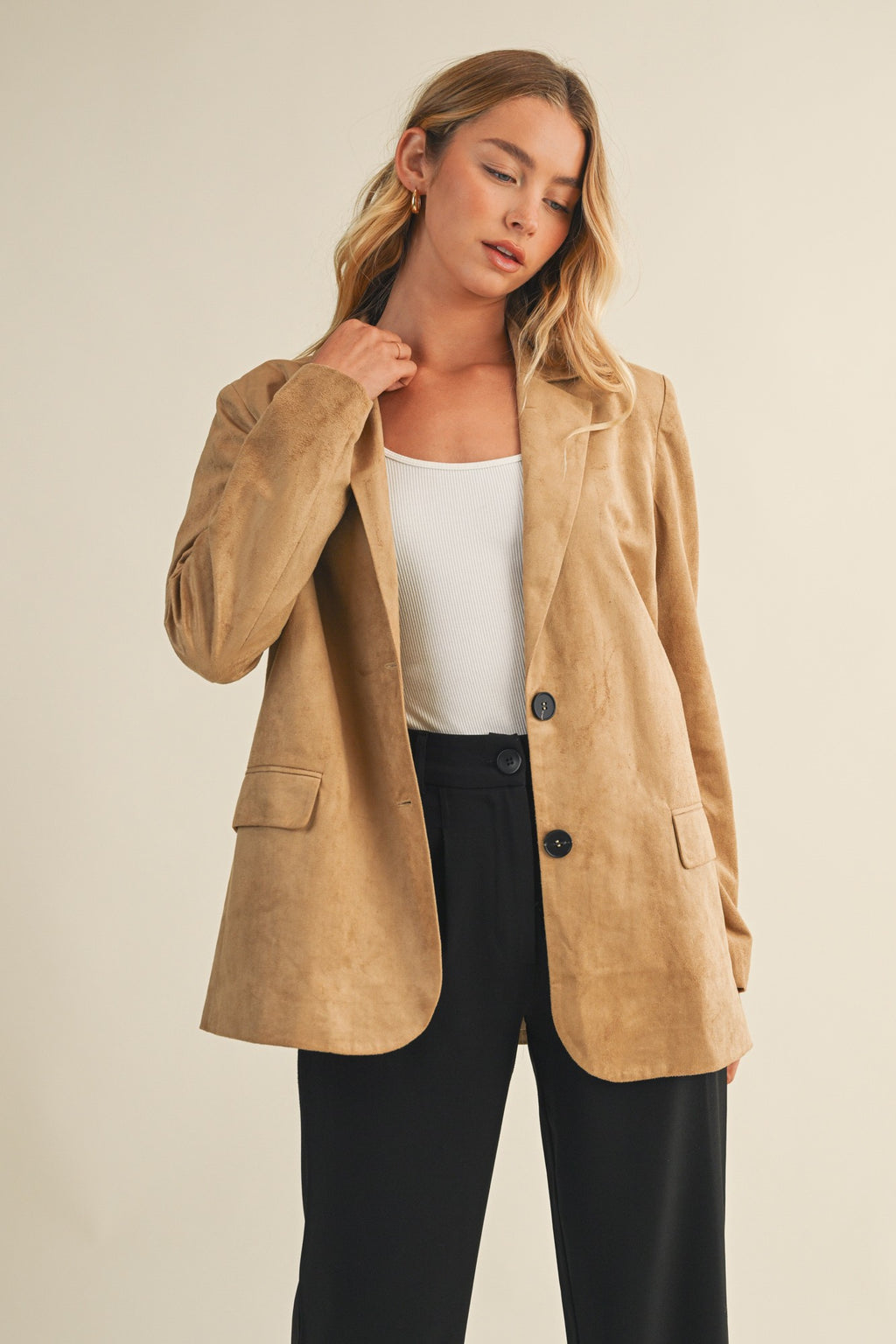 Suede Blazer Jacket- Taupe