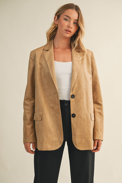 Suede Blazer Jacket- Taupe