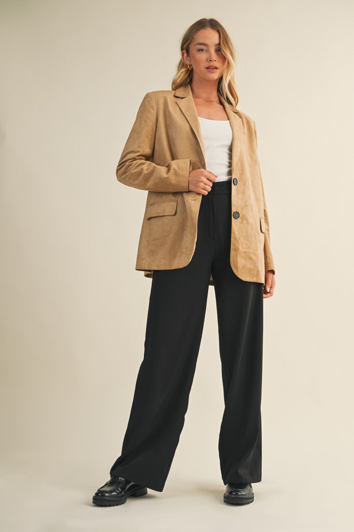 Suede Blazer Jacket- Taupe