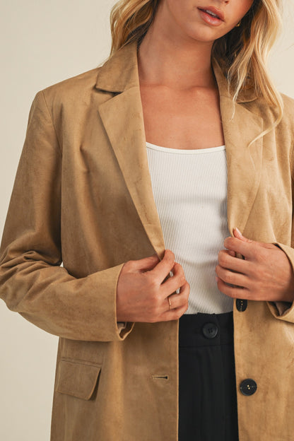 Suede Blazer Jacket- Taupe