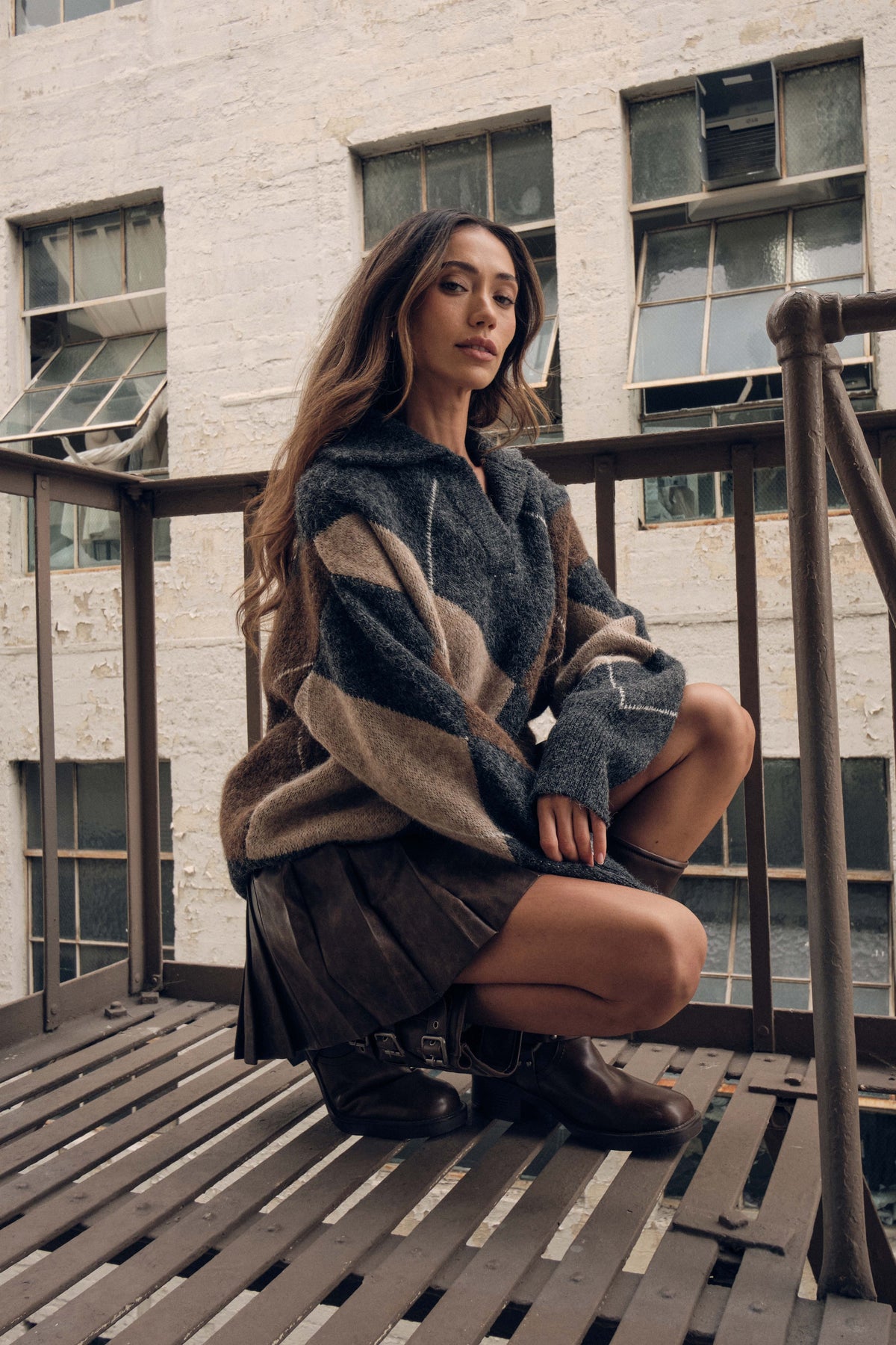 Argyle Plaid Sweater- Charcoal