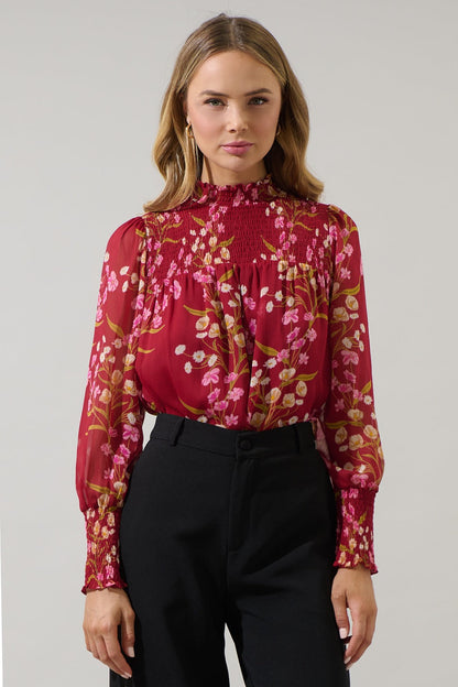 Ginnie Floral Top- Burgundy
