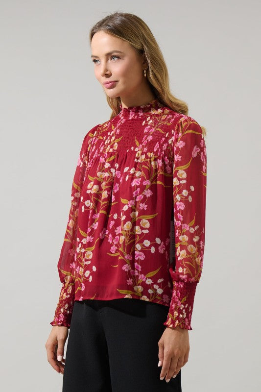 Ginnie Floral Top- Burgundy