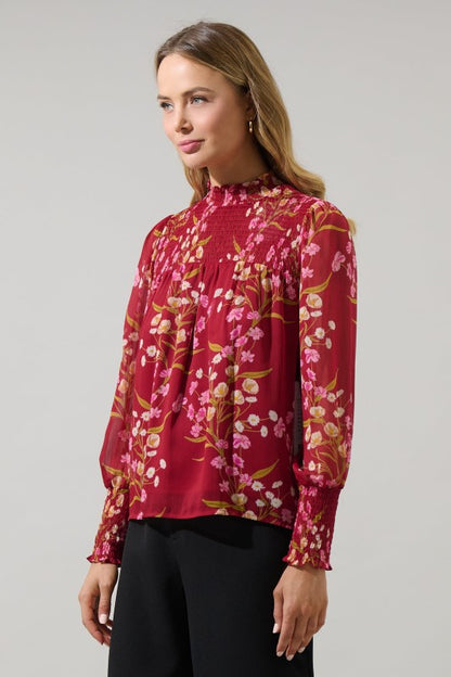 Ginnie Floral Top- Burgundy
