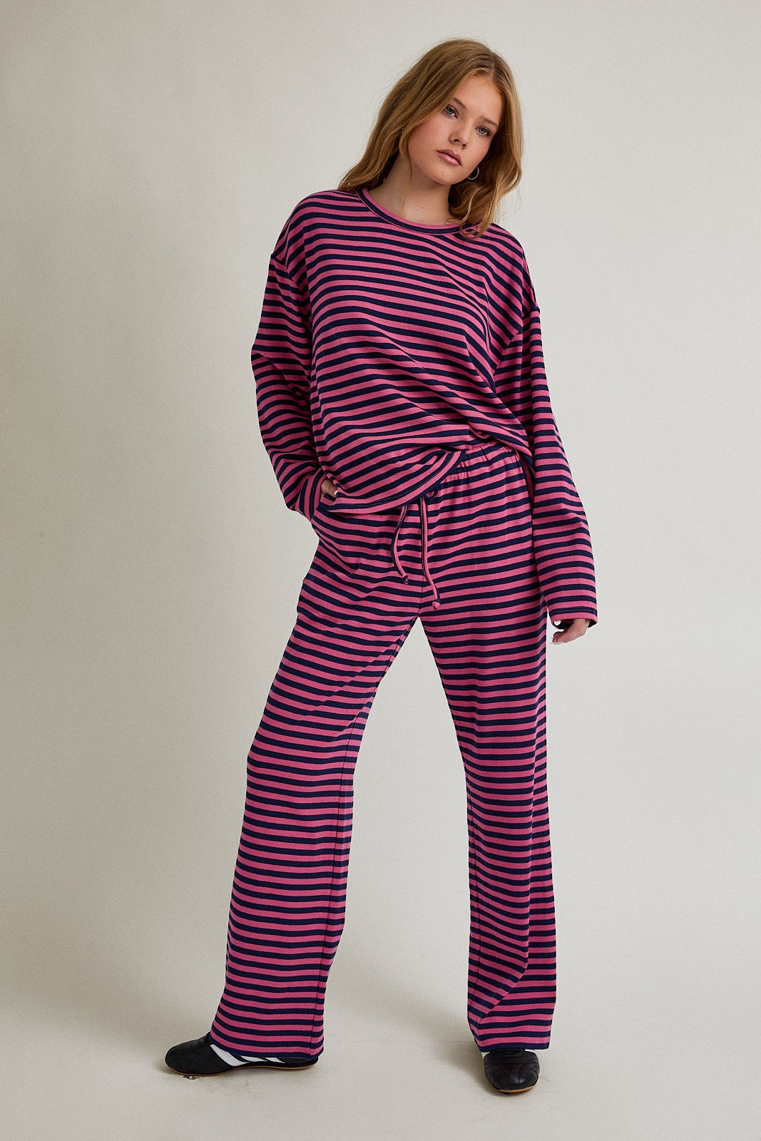 Ferris Stripe Set- Navy/Pink