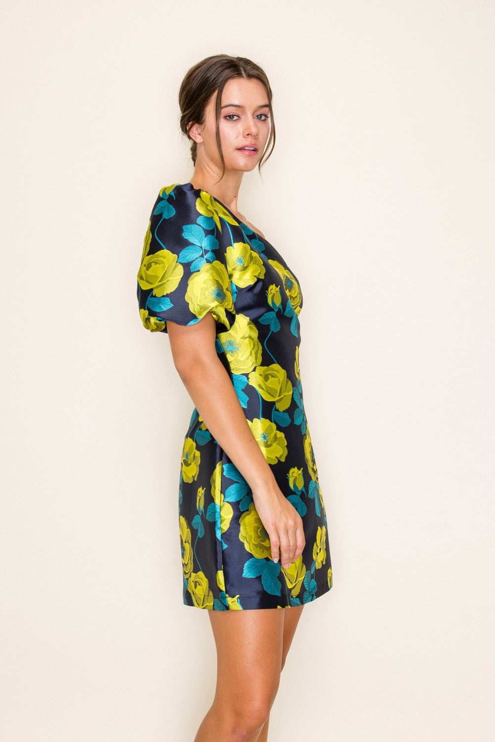 Astoria One Shoulder Mini Dress- Navy/Lime
