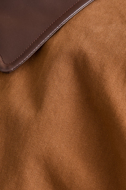 Cape Jacket with Contrast Collar- Brown