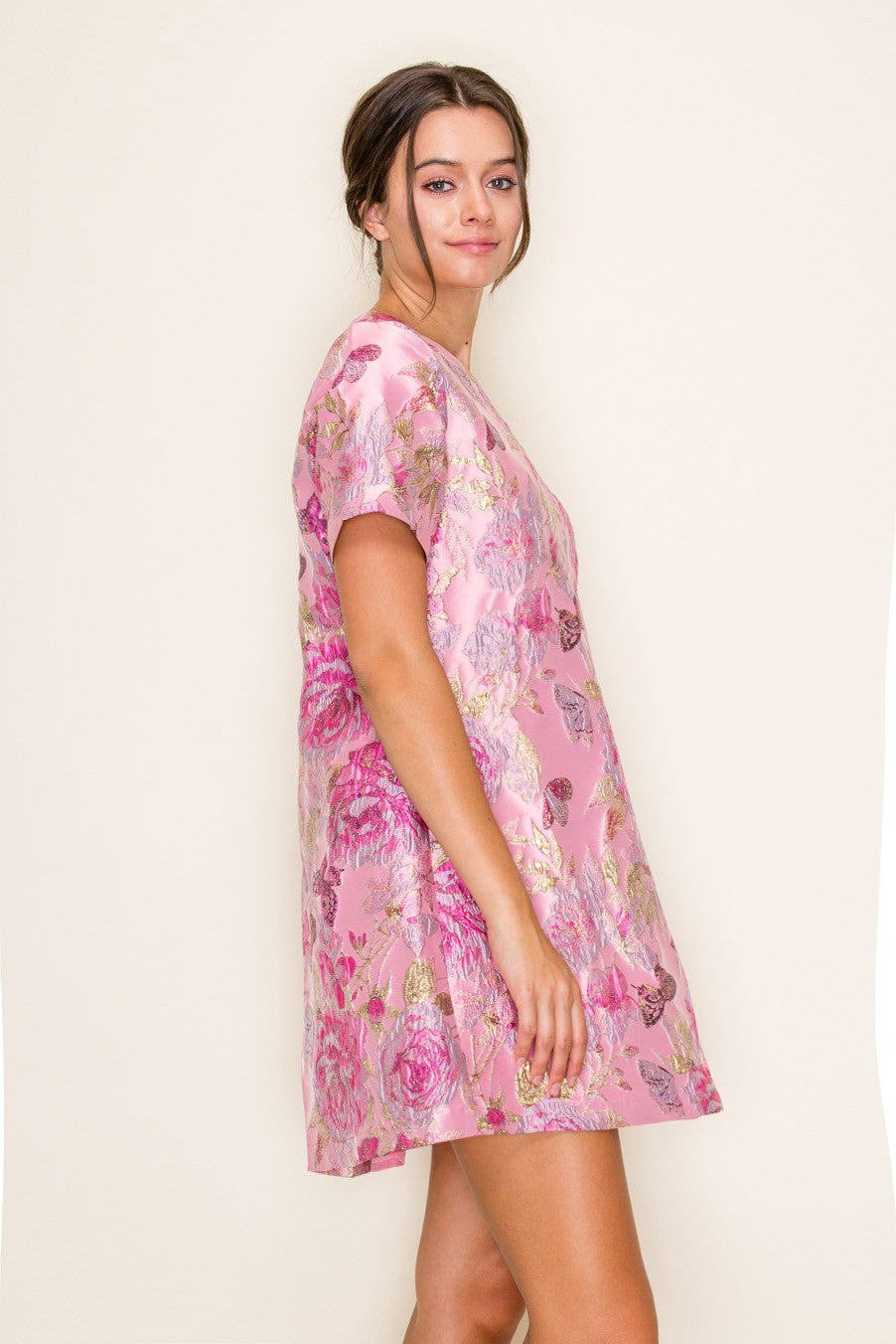 Waverly Mini Dress- Beige/Mauve/Green
