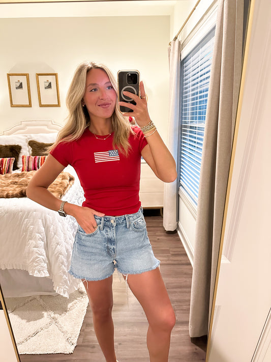 Flag Patch Tee- Red