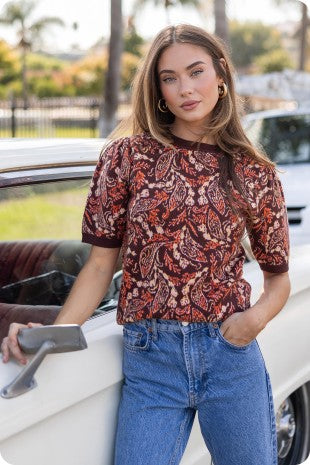 Paisley Top- Brown Multi
