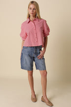 Kelsie Gingham Puff Shirt- Red