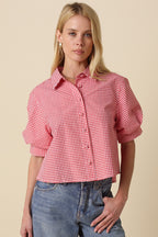 Kelsie Gingham Puff Shirt- Red