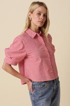 Kelsie Gingham Puff Shirt- Red