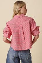 Kelsie Gingham Puff Shirt- Red