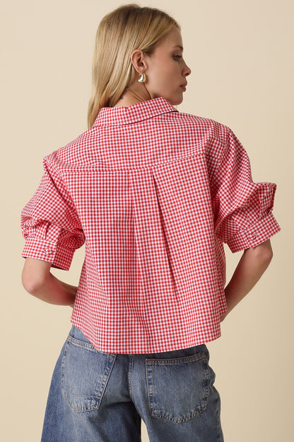 Kelsie Gingham Puff Shirt- Red