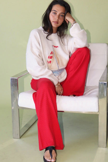 Sailboat Knit Sweater- Cream