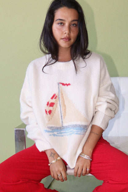 Sailboat Knit Sweater- Cream