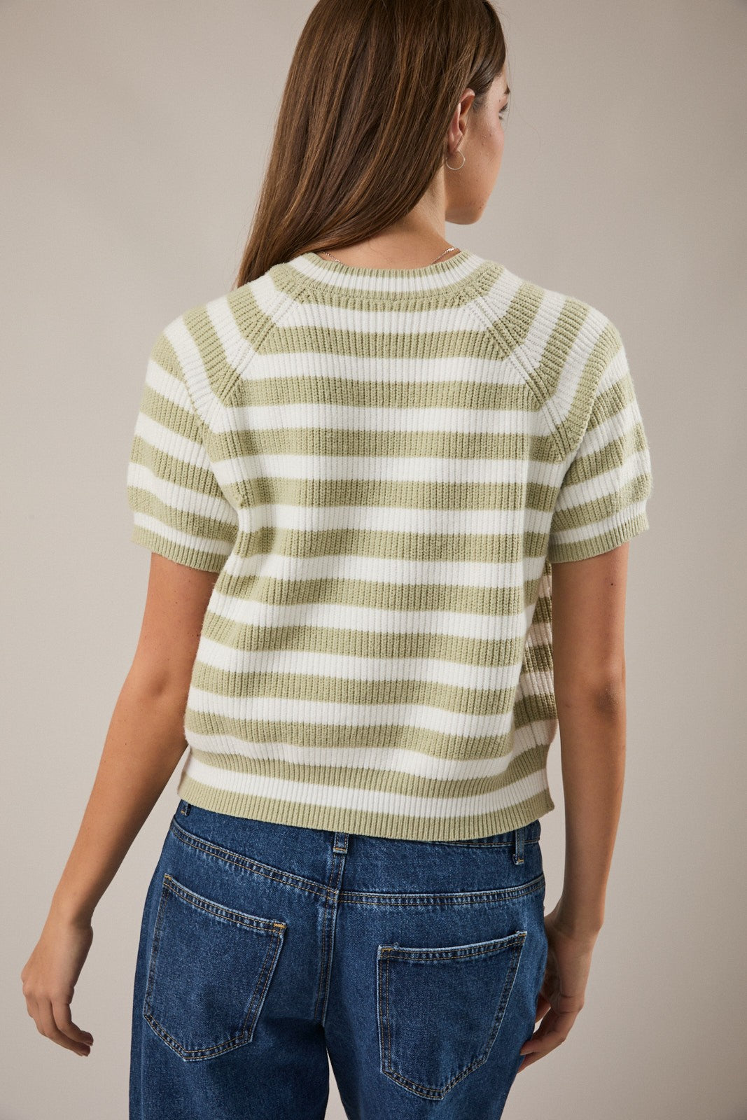 Arya Stripe Sweater- Sage/White