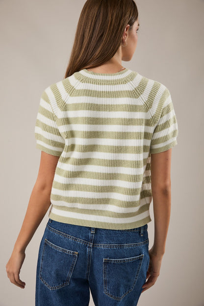 Arya Stripe Sweater- Sage/White