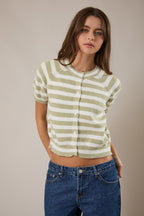 Arya Stripe Sweater- Sage/White
