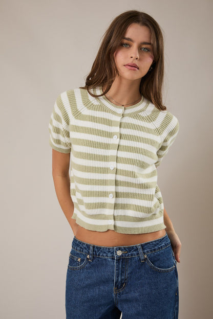 Arya Stripe Sweater- Sage/White