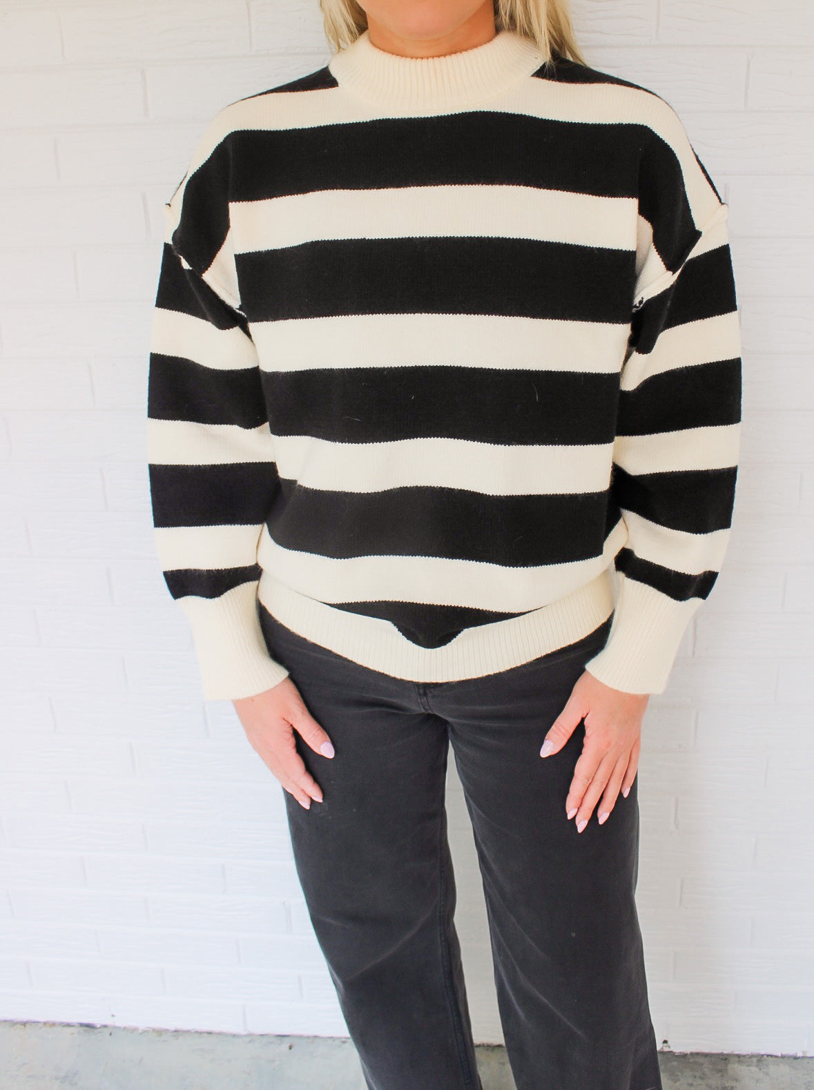 Amelia Strip Sweater- Cream/Black