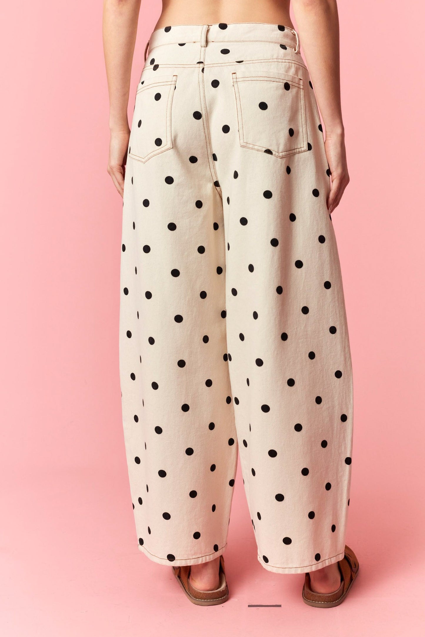 Polka Dot Denim Pants- Black