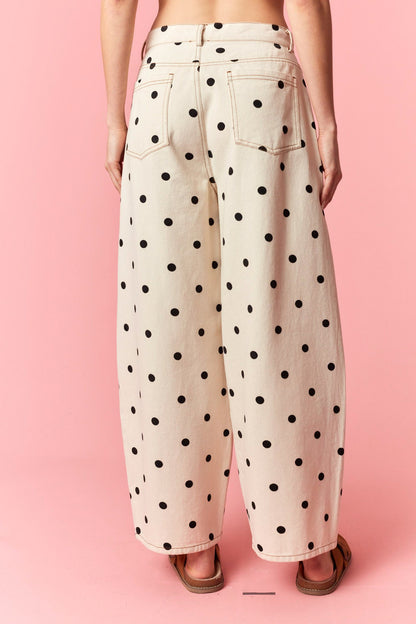 Polka Dot Denim Pants- Black