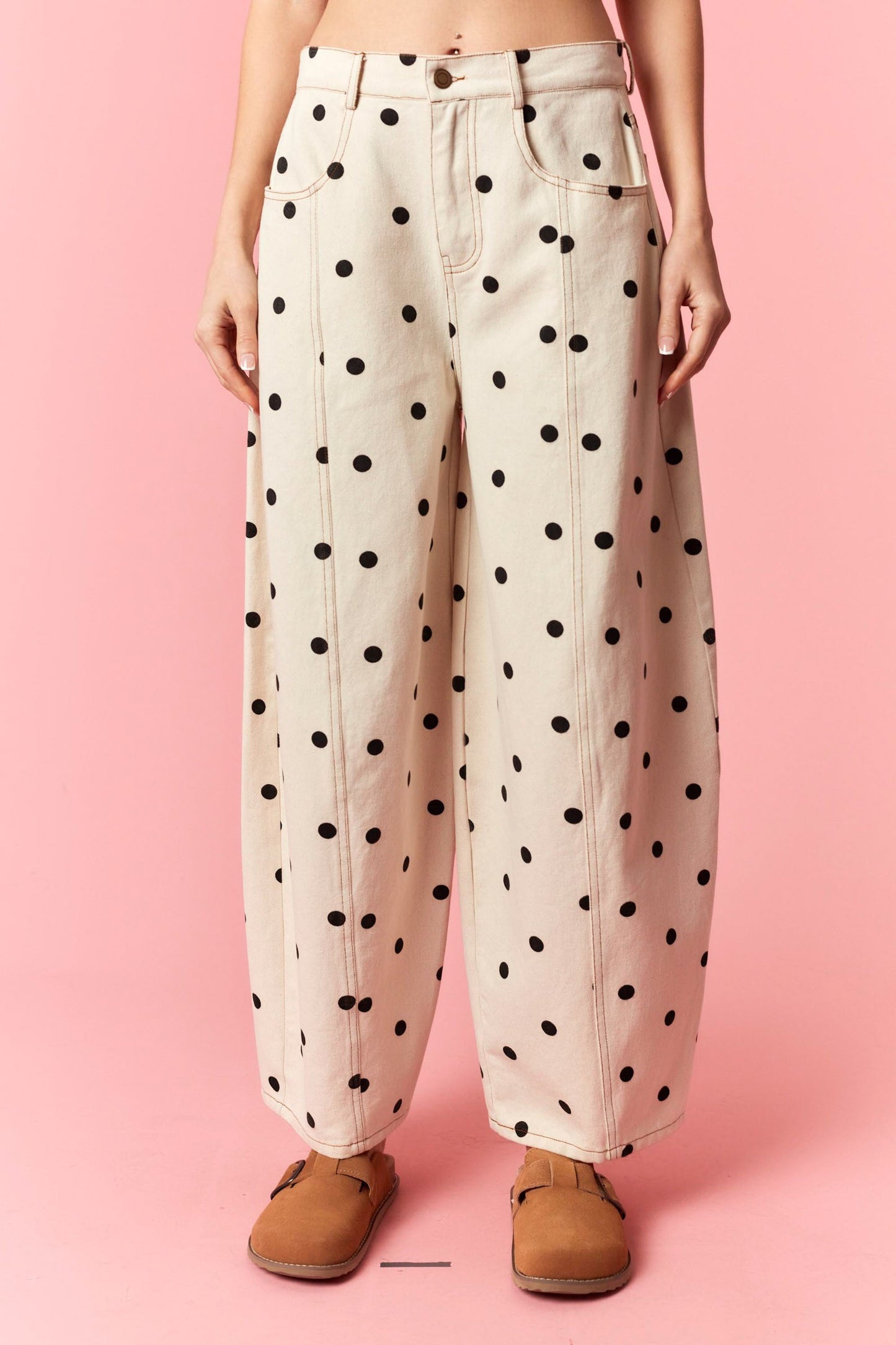 Polka Dot Denim Pants- Black